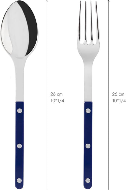 SABRE PARIS - 2-Piece Serving Set - Bistrot Collection - Large Fork & Large Spoon - Stainless Steel & Nylon - Dishwasher Safe - Navy Blue - Brilliant Finish