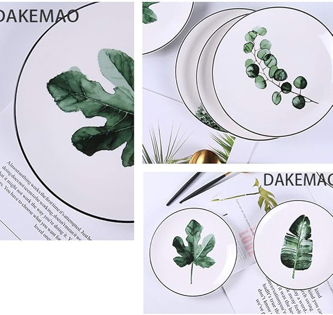 SHINING 8” Green Vegetable Ceramic Plate Creative Fruit Plate Household Steak Plate Plate Set of Ceramic Tableware (Plate B)