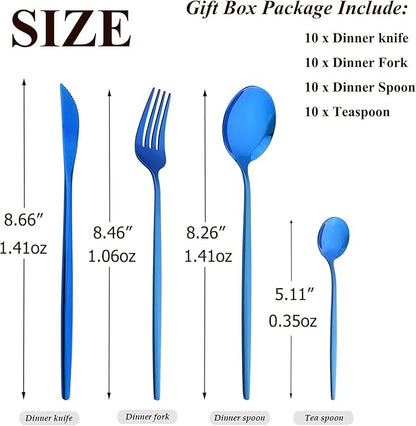 40 Pcs Mirror Polish Silverware Set, Large Set 18/10 Stainless Steel Flatware Cutlery Set For Home Daily Use/Wedding Party/Restaurant, Utensils Set Service For 10 (Blue)