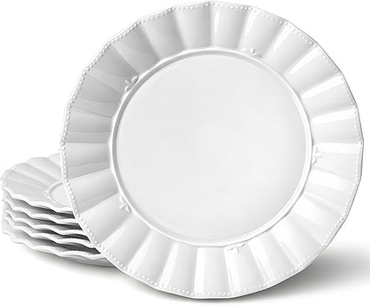 HOMBENE Dinner Plates 10.5 Inches Set for 6, Ceramic Plates, Salad Serving Plates, Wavy Style, Microwave & Dishwasher Safe Plates for Cake Waffles Snacks (White)