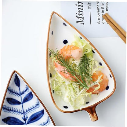 GLEAVI Leaf Shaped Ceramic Seasoning Dish Random Pattern Appetizer Plates for Snacks Dipping Sauces and Fruits Versatile Kitchenware for Parties Bbqs and Outdoor Events