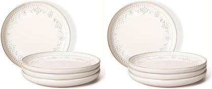 Artena Salad Plates Set Of 4, 8.5 Inch Embossed Appetizer Plates, Ceramic Small Dinner Dessert Plate, With Lipped Edges for Kitchen Microwave Oven Dishwasher Safe (Damask Floral) (Pack of 2)