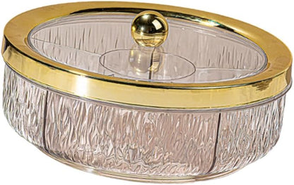 Divided Serving Tray with Transparent Lid Rotating Snack Tray Appetizer Platter Divided Dessert Dish Suitable for Living Room Gatherings GIF, Golden Ball