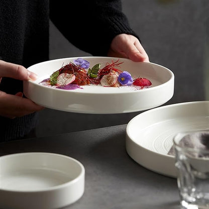 Kitchen Plates Ceramic Dinner Plate Home Kitchen Salad Plate Tableware Pure White Plate Round Simple Dessert Plate Flat Deep Plate Restaurant Plates(002)