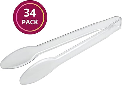 Disposable Plastic Serving Cutlery, Flatware Set, Dinnerware for Wedding, Birthday Party & Other Occasions (Clear, 9" Tongs (34 Tongs))