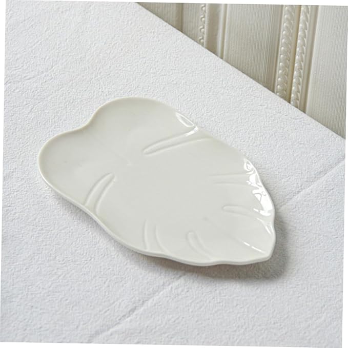 Ceramic Leaf-shaped Serving Plate for Appetizers and Desserts Versatile Food Storage Dish for Parties Breakfast and Snacks White Easy to Clean