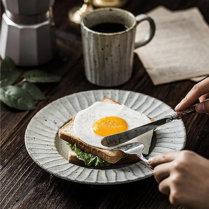 Plates for Kitchen Japanese Style Household Dish Stoneware Retro Breakfast Salad Plate Fruit Plate Simple Ceramic Dinner Plate Food Utensil Plate for Eating