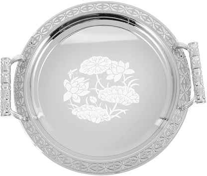 Silver Patterned Serving Tray Stainless Steel Snack Plate for Candy Fruit Tea Decorative Fruit Storage Holder for Home Party Picnic