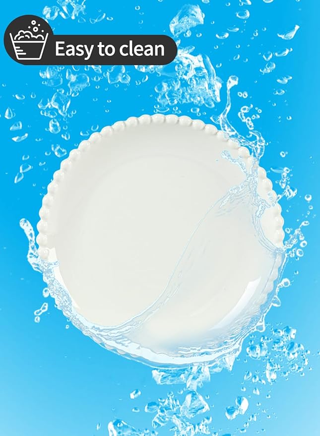 OMAYKEY 7.5 Inch Ceramic Dessert Plates Set of 10, White Appetizer Plates, Porcelain Round Shaped Salad Plate, for Cake Waffles Snacks Side Dish, Small Dinner Plates, Oven Microwave Dishwasher Safe