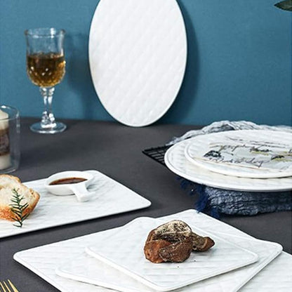 SHINING Ceramic Dessert Appetizer Plates Square And Rectangular Diamond Grain Salad Plates for Fruit Cheese Dessert Lunch (6", Round Plate)