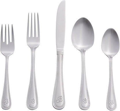 RiverRidge Monogrammed Beaded Flatware Set - B - 46-Piece Silverware with Custom Letter Stamp, 18/0 Stainless Steel Utensils Set for Daily Use & Special Occasions - Dishwasher Safe, Versatile Design
