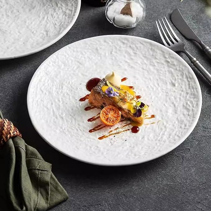 SONGCHAO Party Supplies Household White Salad Plate Ceramic Dinner Plate Kitchen Shallow Plate Flat Plate Restaurant Steak Western Plate Party Plates (Color : 25.5cm)
