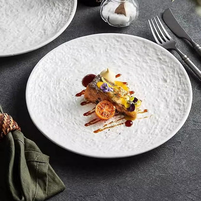 SONGCHAO Party Supplies Household White Salad Plate Ceramic Dinner Plate Kitchen Shallow Plate Flat Plate Restaurant Steak Western Plate Party Plates (Color : 25.5cm)