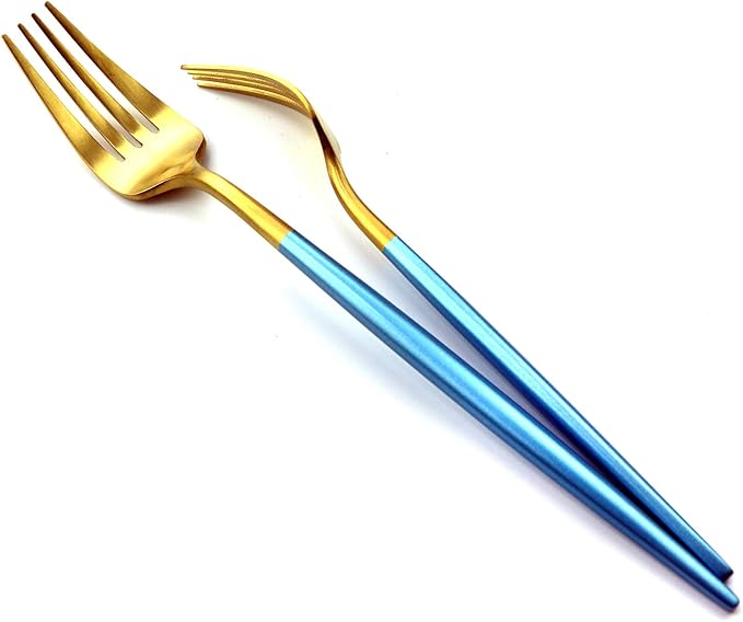 Gugrida 5 Pieces Matte Gold Blue Handle 1810 Stainless Steel Silverware Set