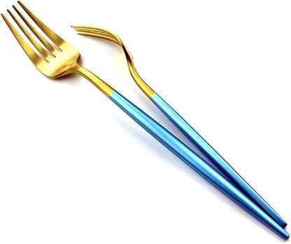 Gugrida 5 Pieces Matte Gold Blue Handle 1810 Stainless Steel Silverware Set