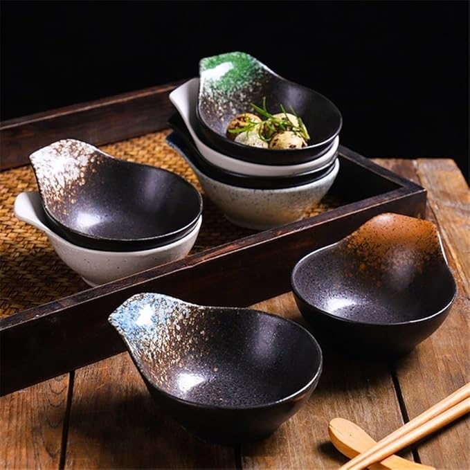 Appetizer Plates Dipping Bowls Ceramic, Sauce Dishes with Handle Snack Bowls for Sauce Soy Sushi Snack for Condiment