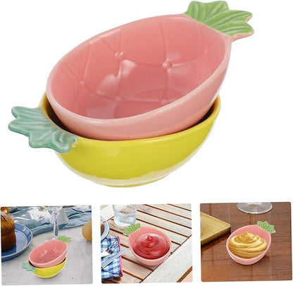 Cabilock 2pcs Pineapple Shape Ceramic Dish Creative Appetizer Dessert Plates for Sauces Condiments and Seasonings Stylish Home Tableware Yellow Pink Random