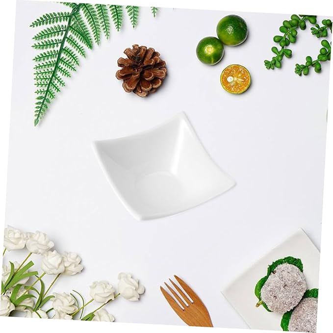 2-Piece Pure White Ceramic Snack Dishes Set Four-Corner Dipping Sauce Plates for Entertaining and Appetizers