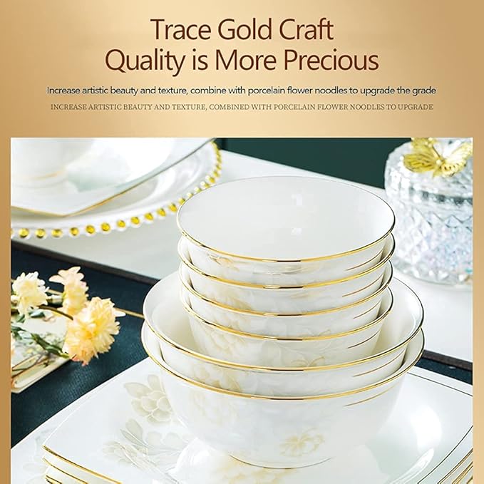 Dinnerware Sets - Luxury Gift Dishes Service Set, 35,56,60PCS Ceramic Dinnerware Set Bone China Tableware Dishes Plates Ceramic Combination Dinner Service Set Porcelaine Service for 10 (56 Pieces)