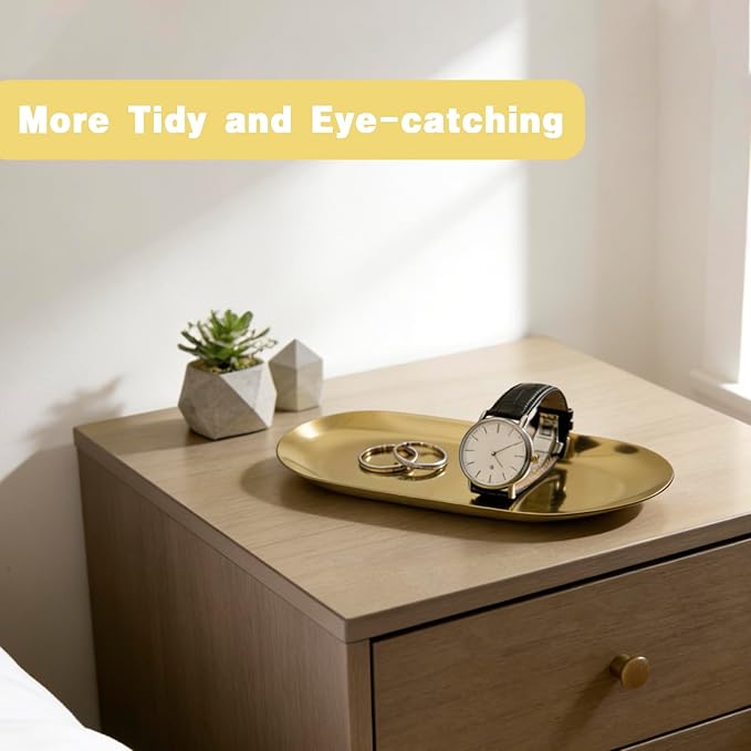 10 Pack Stainless Steel Decorative Tray,Thicken Gold Decorative Tray 7 inch,Oval Jewelry Dish Bathroom Vanity Tray Small Serving Tray Candle Holder Stainless Steel Cosmetics Tray Perfume Tray