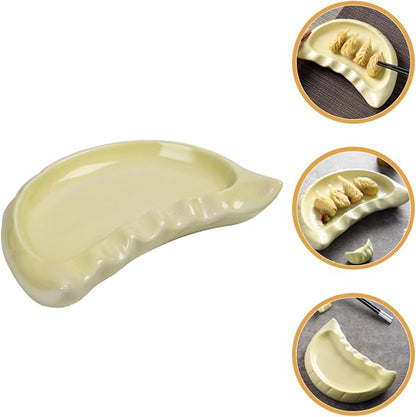 VOSAREA Dumpling-shaped Ceramic Serving Plate Unique Porcelain Salad Dish for Appetizers Snacks Dumplings Microwave Safe Creative Design for Home Dining and Buffets