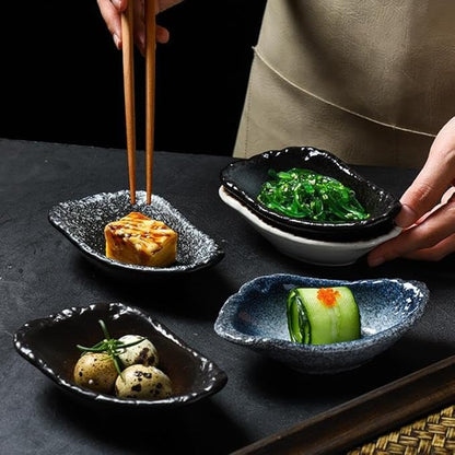 Dessert Plates Japanese Seasoning Dish Household Ceramic Seasoning Dish Soy Sauce Dish Vinegar Dish Dipping Dish Appetizer Plates Snack Tray(B)