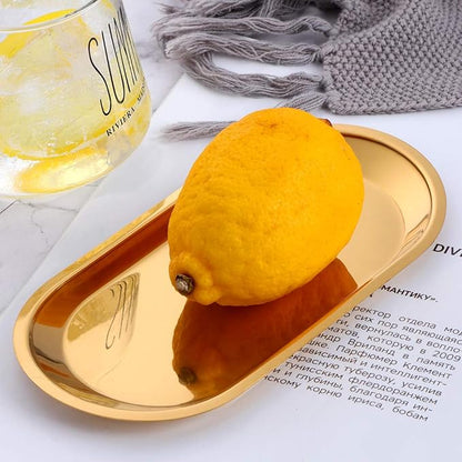 Buyer star Gold 2PCS 7.3inch Stainless Steel Oval Tray Fruit Trays Storage Tray Dish Plate Cosmetics Jewelry Decorative Organizer