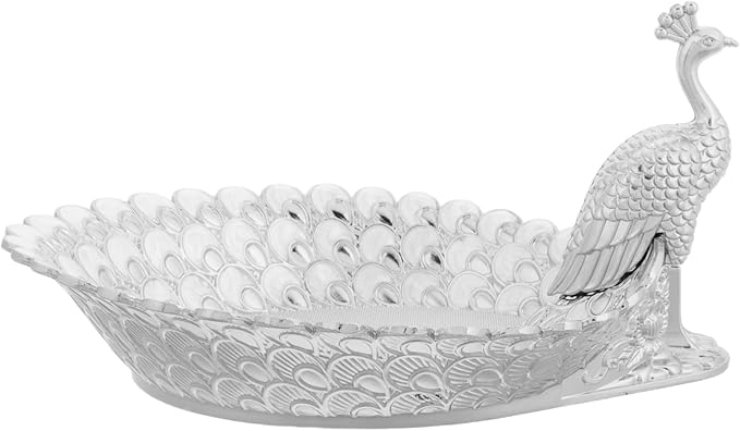 GLEAVI Delicate Decorative Metal Serving Tray for Fruit and Snacks Elegant Peacock-theme Platter for Living Room and Dining Use for Parties and Gatherings
