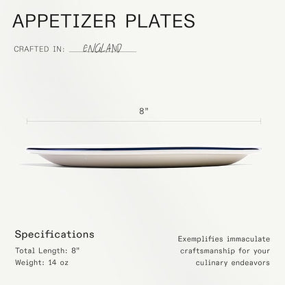 Made In Cookware - Set of 4 - Appetizer Plates - White With Navy Rim - Porcelain England
