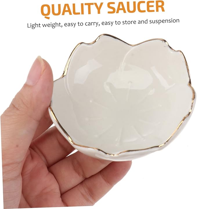 Appetizer Plates Ceramic Serving Tray Round 2pcs Pinch Bowls Seasonings Bowls Dipping Seasoning Dishes Ceramic Dipping Plates Condiment Plate Vinegar Bowl Soybean Set Chip Jars (White 7X7X2.8cm)
