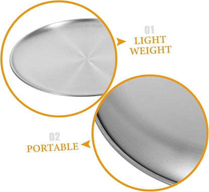 ABOOFAN 1pc Round Stainless Steel Serving Tray Food Platter for Fruits and Cakes Matte Finish for Home Restaurant and Party Use