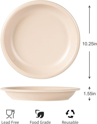 Ceramic Dinner Plates, 10.25 Inch Flat Dish Set for 4, Perfect for Family and Entertaining, Microwave & Dishwasher Safe, Dinner Dishes for Steak, Pizza, Pasta, Terracotta White