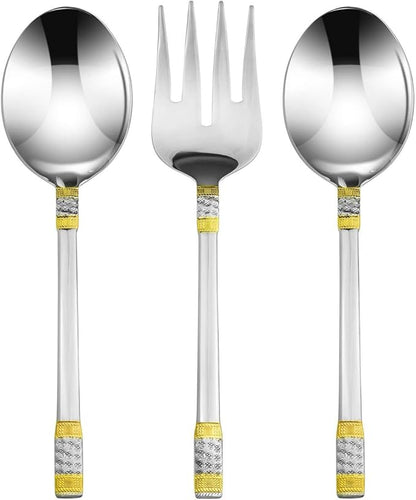 World Gifts "Venice" 75-Piece Flatware Silverware Set, Dining Service for 12, Premium 18/10 Surgical Stainless Steel, 24K Gold-Plated Hostess Serving Set, Luxury Cutlery