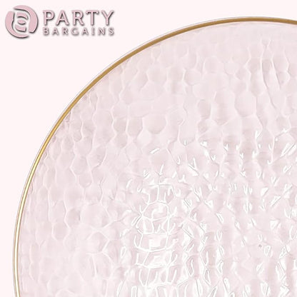 PARTY BARGAINS 13-Inch Charger Plates - 8 Pack, Hammered Pink Gold Rim, Heavy-Duty Disposable Chargers for Elegant Dining - Ideal for Weddings and Formal Events