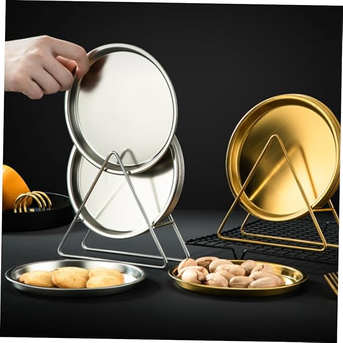 PRETYZOOM Stainless Steel Food Plate Serving Tray Dinner Plate Family Hotel Use Easy Maintenance