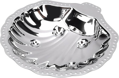 Pssopp Serving PlattersFruit BowlsTrays Dish, 304 Stainless Steel Silver Vintage Shell Shape Tray for Jewelry Nuts Dried Fruits Appetizers Metal Snack Serving Silver Tray