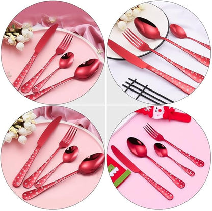Hemoton 4Pcs Forks and Spoons Silverware Set Stainless Steel Christmas Utensils Heavy Duty Christmas Silverware Cutlery Set Includes Fork Spoon Knife