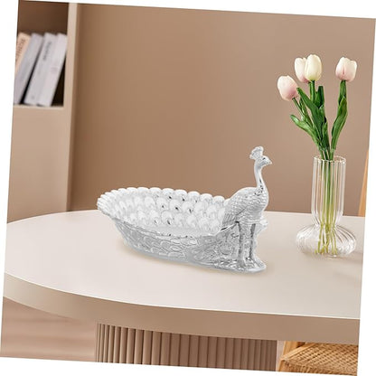 GLEAVI Delicate Decorative Metal Serving Tray for Fruit and Snacks Elegant Peacock-theme Platter for Living Room and Dining Use for Parties and Gatherings