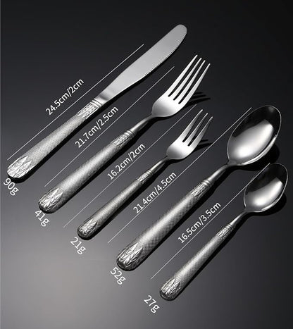 Stainless Steel Flatware serving set,Home Kitchen Eating Tableware Set,Dishwasher Safe,For Home Kitchen Restaurant Hote 5/20/30/40/50/60 Pieces Wheat Ears Stainless Steel Tableware Embossed Handle Tab