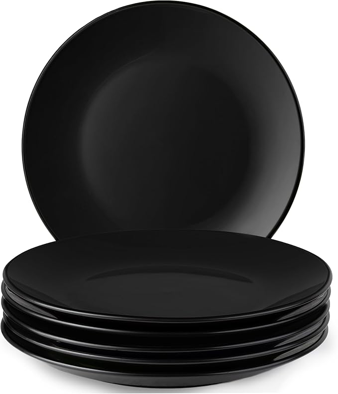 MIAMIO – 6 x Plate/Dinner Plate Set Stoneware Ceramic Tableware Set - Le Papillon Collection (Black, 10 Inch)