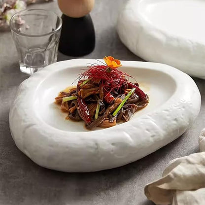 SONGCHAO Party Supplies Ceramic Stone Pattern Salad Plate Irregular Dinner Plate Home Shallow Plate Hotel Restaurant Appetizer Plate Party Plates