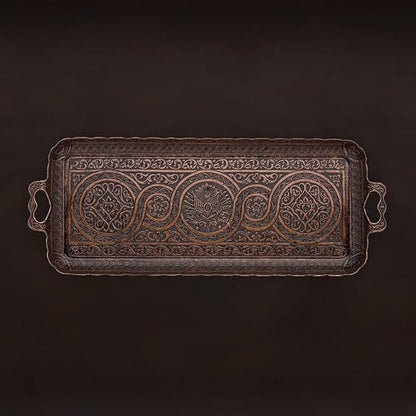 Alisveristime Turkish Ottoman Coffee Tea Beverage Serving Rectangle Tray (Small Tray) (13 INC*5.5 INC) (Copper)