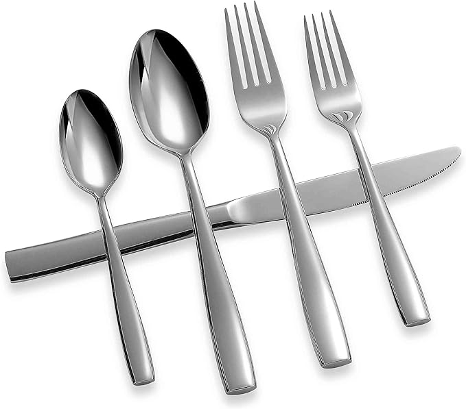 Supreme Housewares 20-Piece 18/8 Stainless Steel Flatware Set, Service for 4, Include Knives Forks Spoons Teaspoons Salad Forks, Mirror Polished, Dishwasher Safe (Placid)