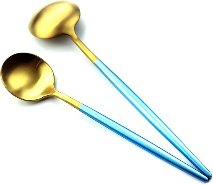 Gugrida 5 Pieces Matte Gold Blue Handle 1810 Stainless Steel Silverware Set
