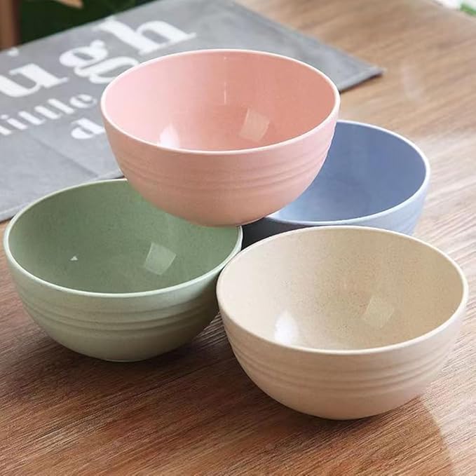 Unbreakable Cereal Bowls 24 oz - Reusable Wheat Straw Bowl - Dishwasher & Microwave Safe- BPA Free - Perfect for Cereal Reusable Dinner Bowls 4 Set, Oatmeal Salad
