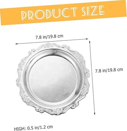 OUNONA Embossed European Style Fruit Plate Silver Alloy Dessert Holder Snack Serving Tray for Home Weddings Parties Candy and Cake Display Decorative Food Storage Dish