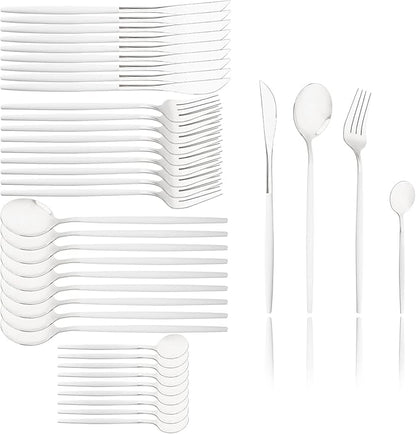 40 Pcs Silverware Set With Teaspoon For 10, Food Grade Stainless Steel Utensils Tableware Set, Elegant & Simple Flatware Serving Set Include Knife Fork Spoon, Mirror (White Silver)