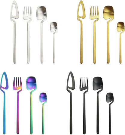 18/10 Stain Flatware Serving Set Silverware Set 304 Stainless Steel Flatware Cutlery Set| 16-Piece Adaline Royal Modern Matte Finish|Christmas Birthday Wedding Gift (4 colors)
