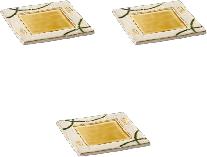 Set of 3, Oribe Line Square Appetizer Plate, 7.1 x 7.1 x 1.0 inches (18 x 18 x 2.5 cm) | Square Plate, Setomonohonpo