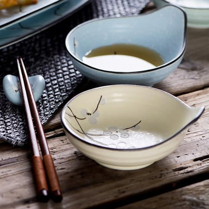 Dipping Bowls Japanese Style Ceramic Rice Bowl Dessert Bowl Creative Snack Bowl with Handle Seasoning Bowl Home Side Dish Plate Appetizer Bowls(Yellow)